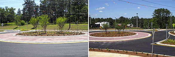 A roundabout at the intersection of Weems Rd. and Easterwood Dr., close to Tom Brown Park and the Armory.